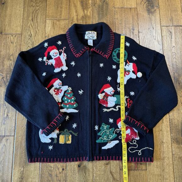Vintage Heirloom Collectible Christmas Full Zip Sweater Women's XL Knit Snowman - Picture 3 of 6